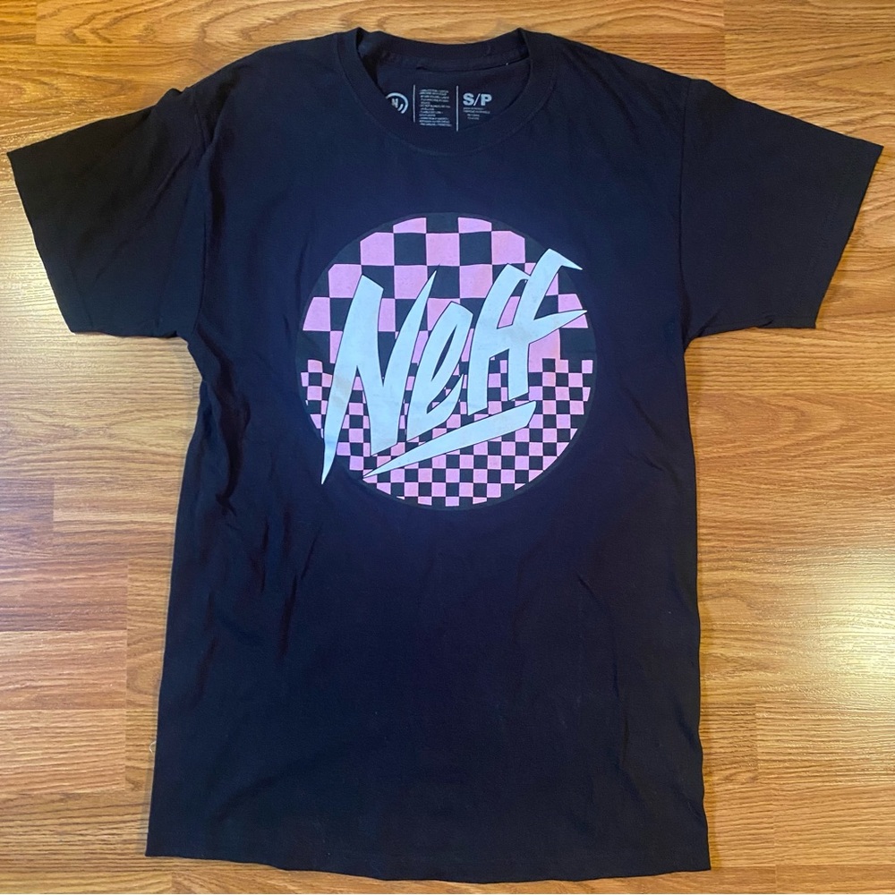 Neff black t-shirt with pink circle logo size S